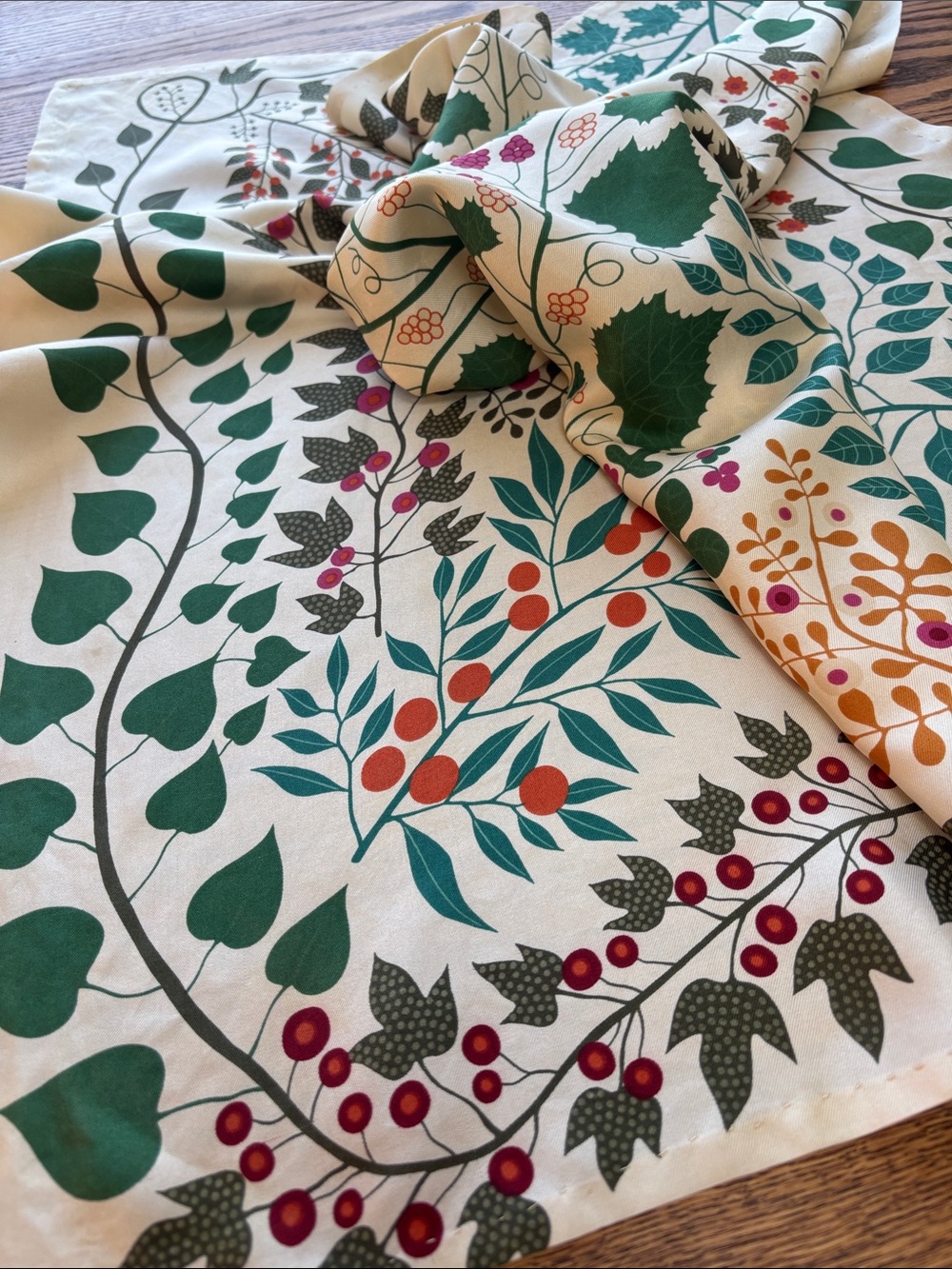 Floral Vine Silk Scarf in Green & White - Picture 4 of 4